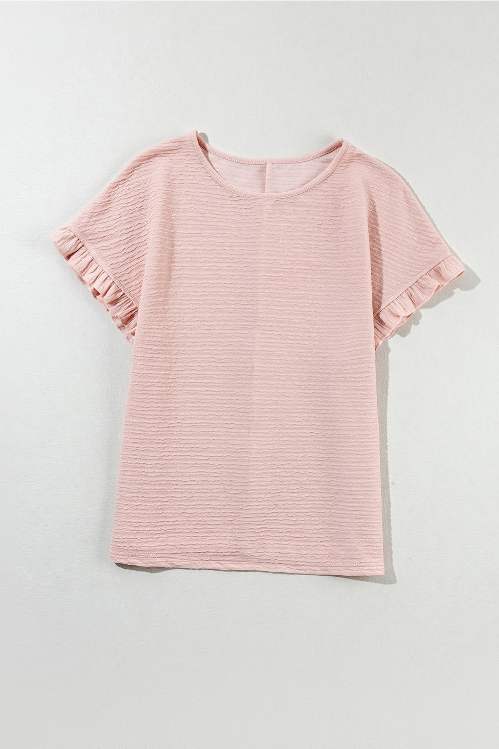 TEEK - Blush Pink Round Neck Frill Short Sleeve Top TOPS TEEK Trend   
