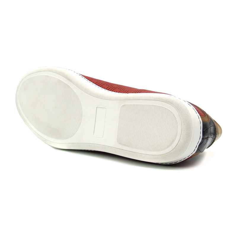 TEEK - 65-209-RED BREZZA Calfskin & Embossed Crocodile Sneaker, Red SHOES TEEK ZI
