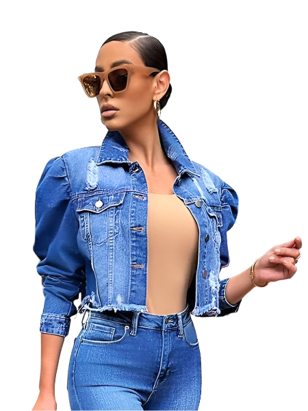 TEEK - Ripped Edge Cropped Washed Denim Jacket JACKET TEEK W   