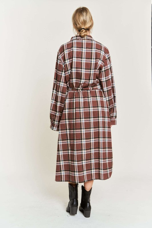 TEEK - PLUS SIZE  PLAID PRINT COLLAR LONG SHIRT DRESS DRESS TEEK FG   