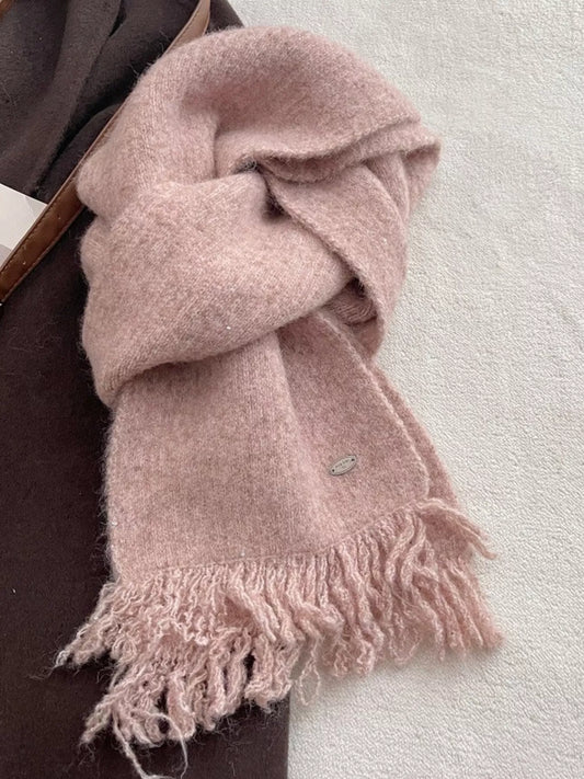 Fringe Hem Knitted Scarf Trendsi Dusty Pink ONESIZE