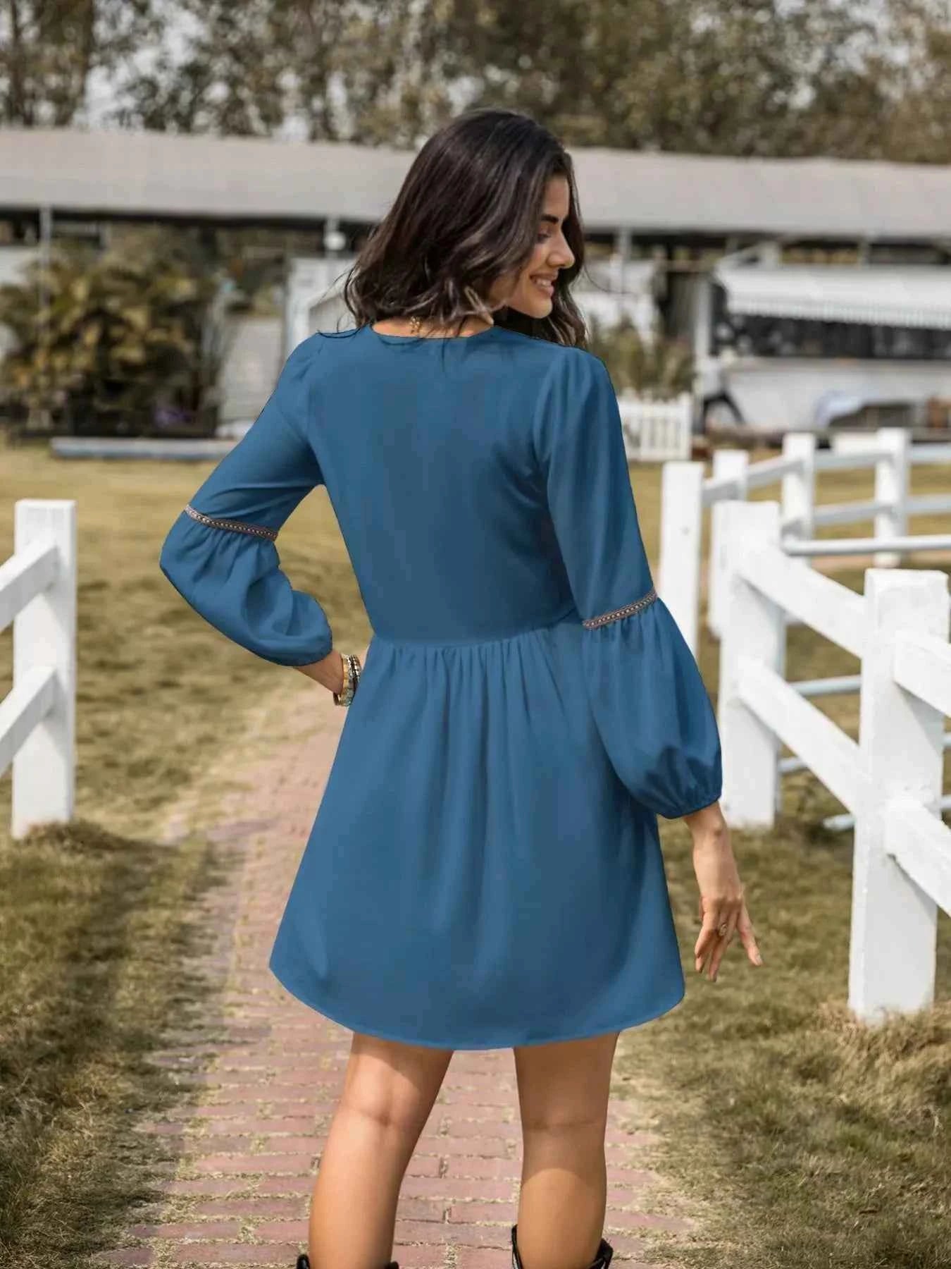 Notched Balloon Sleeve Mini Dress Trendsi