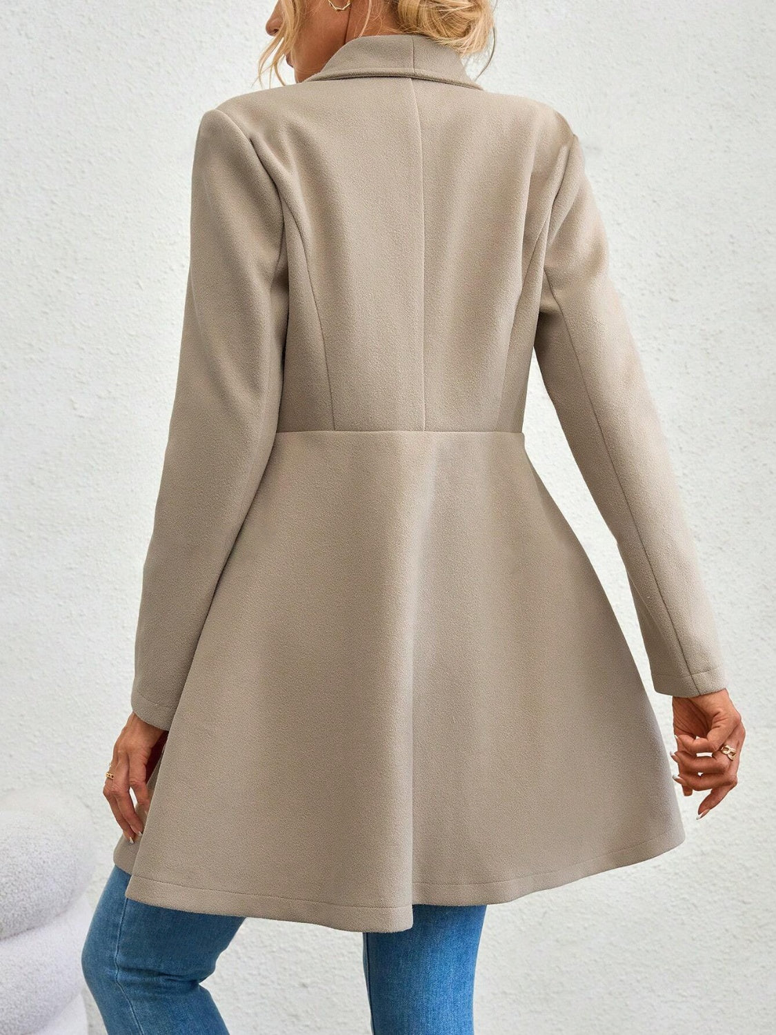 Collared Neck Button Up Long Sleeve Coat TEEK Trend