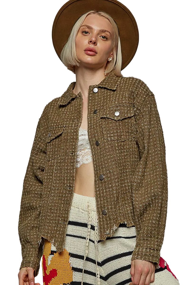 TEEK - Olive Raw Hem Button Up Chest Pocketed Jacket JACKET TEEK Trend S