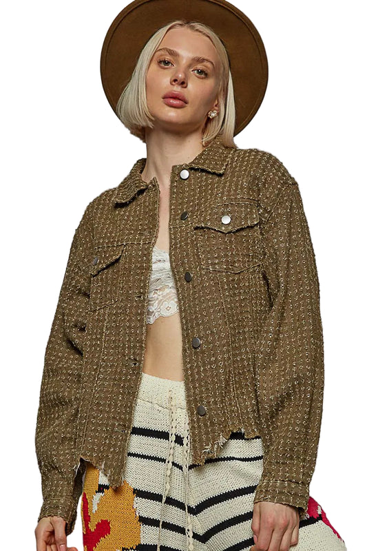 TEEK - Olive Raw Hem Button Up Chest Pocketed Jacket JACKET TEEK Trend S