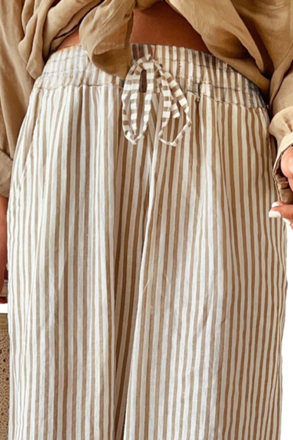 TEEK - Stripe Pocketed Striped Wide Leg Pants PANTS TEEK Trend   