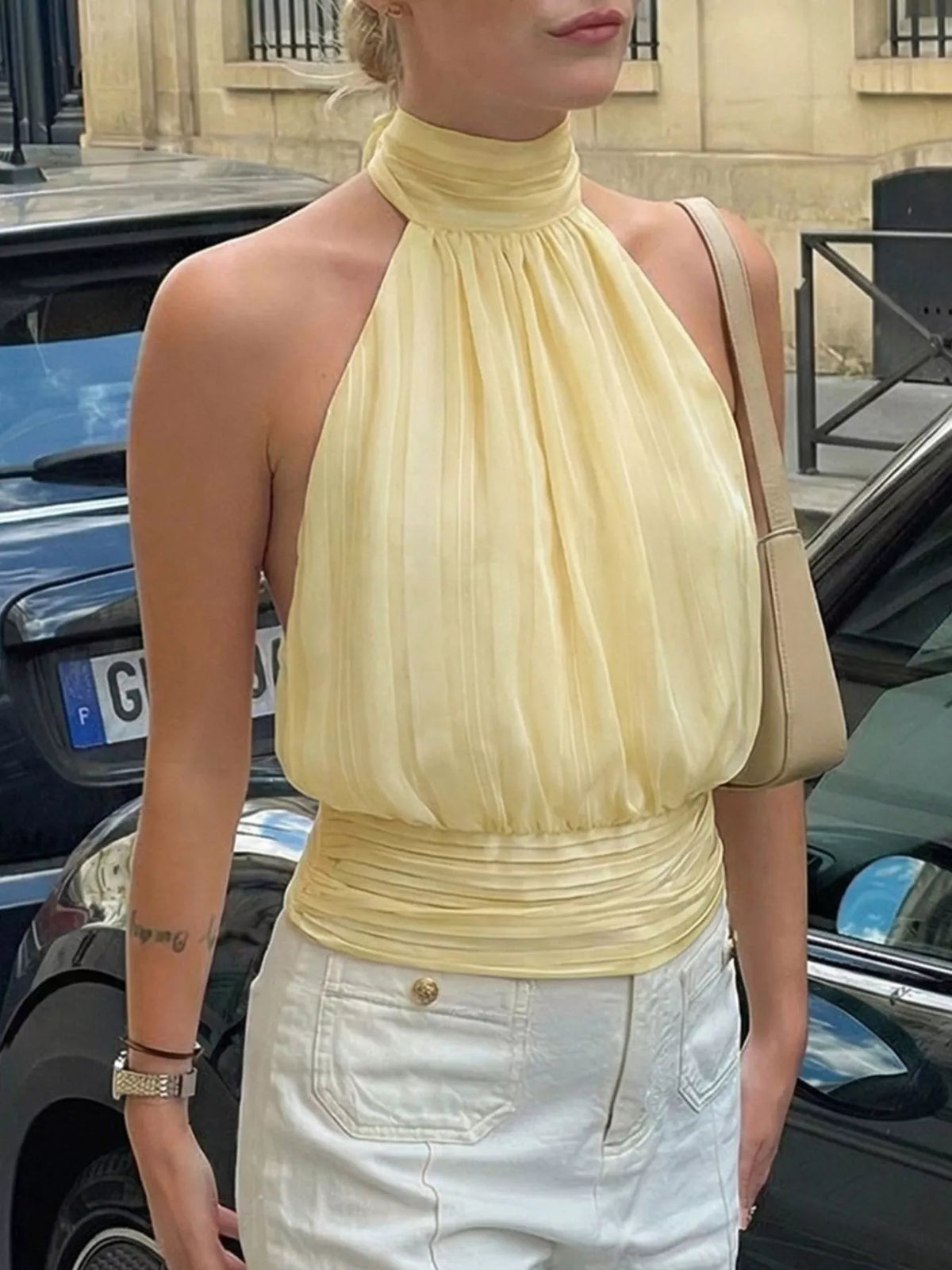 Halter Neck Striped Cami Top Trendsi