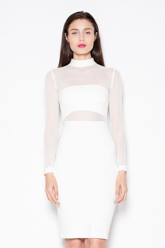 TEEK - Beige White Sheer Block Evening Dress