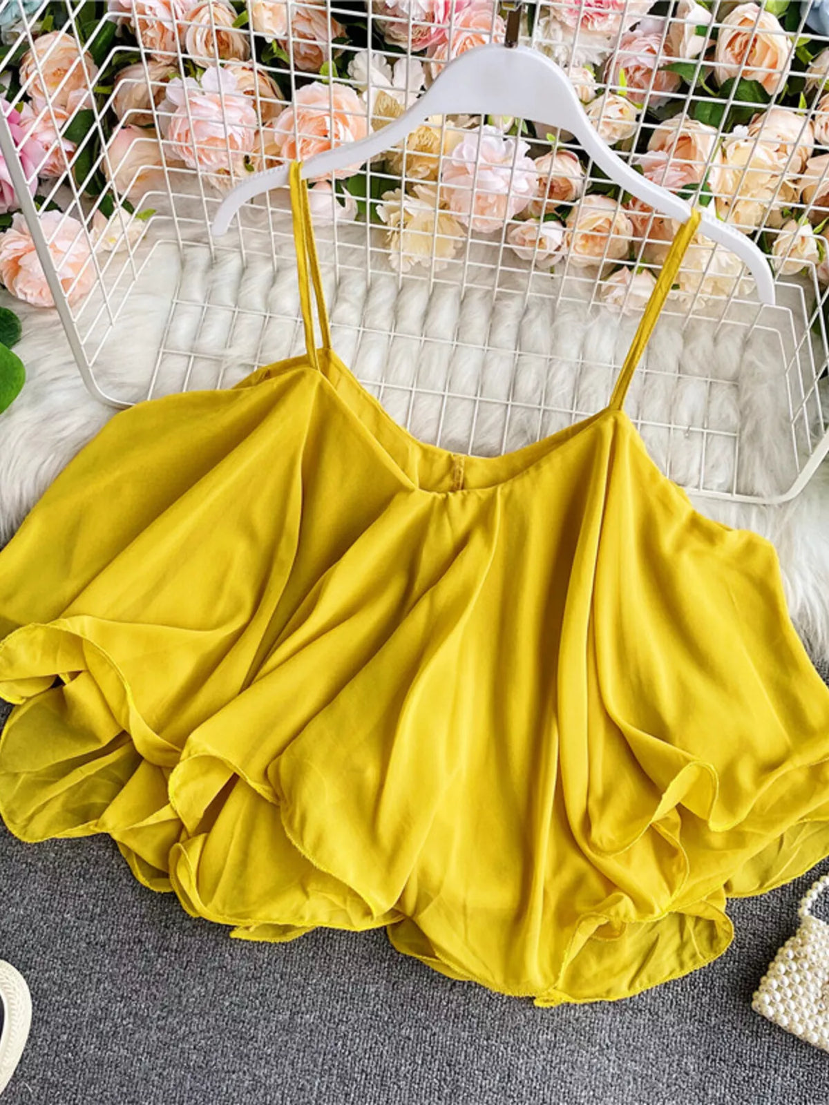 Ruffled Flowy Cami Trendsi Yellow One Size