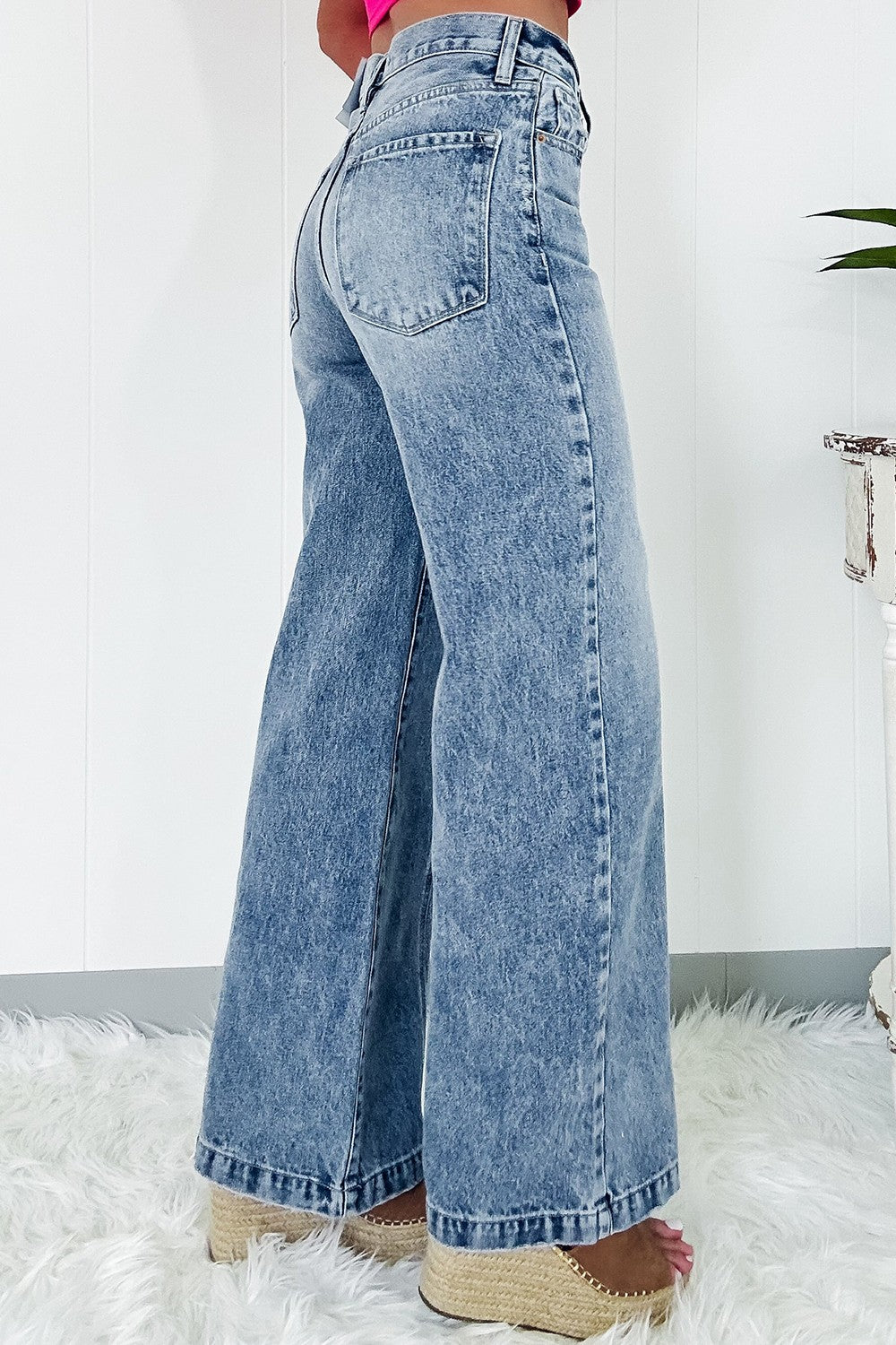 TEEK - High Waist Wide Leg Medium Wash Jeans JEANS TEEK Trend   