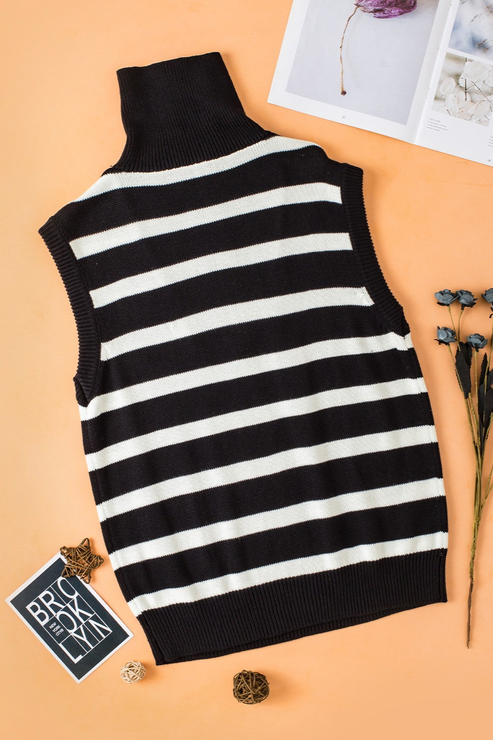 TEEK - Black White Striped Half Zip Sweater Vest TOPS TEEK Trend   