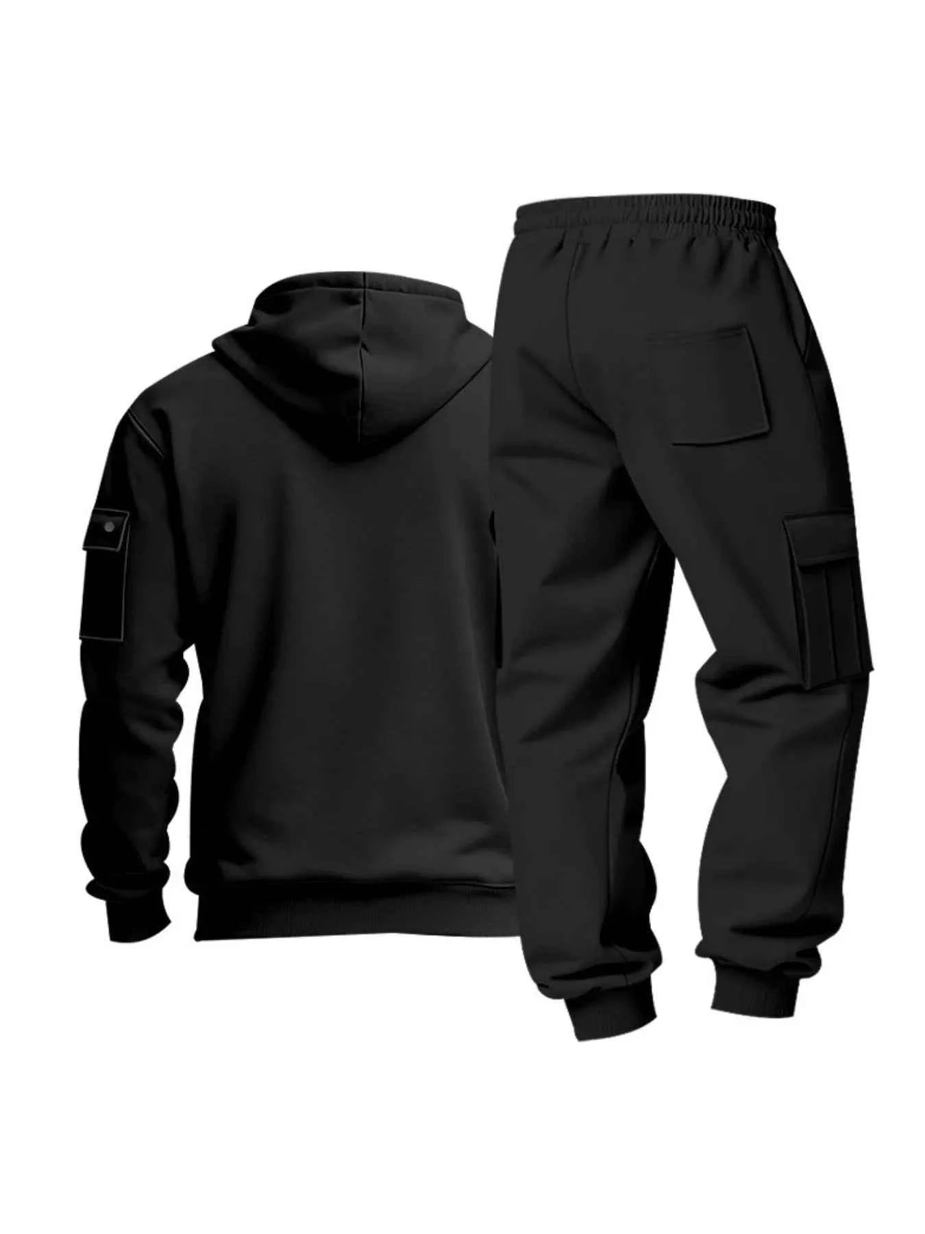 TEEK - Mens Full Size Half Zip Hoodie and Cargo Pants Set SET TEEK Trend