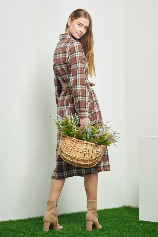 TEEK - PLAID PRINT COLLAR LONG SHIRT DRESS DRESS TEEK FG   