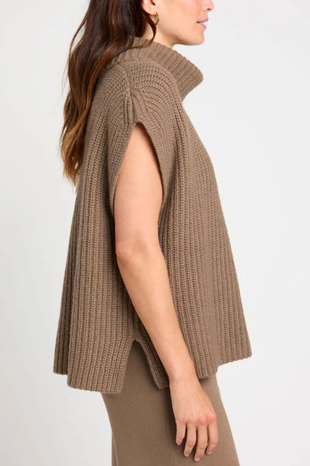 TEEK - Slit Turtleneck Cap Sleeve Sweater TOPS TEEK Trend