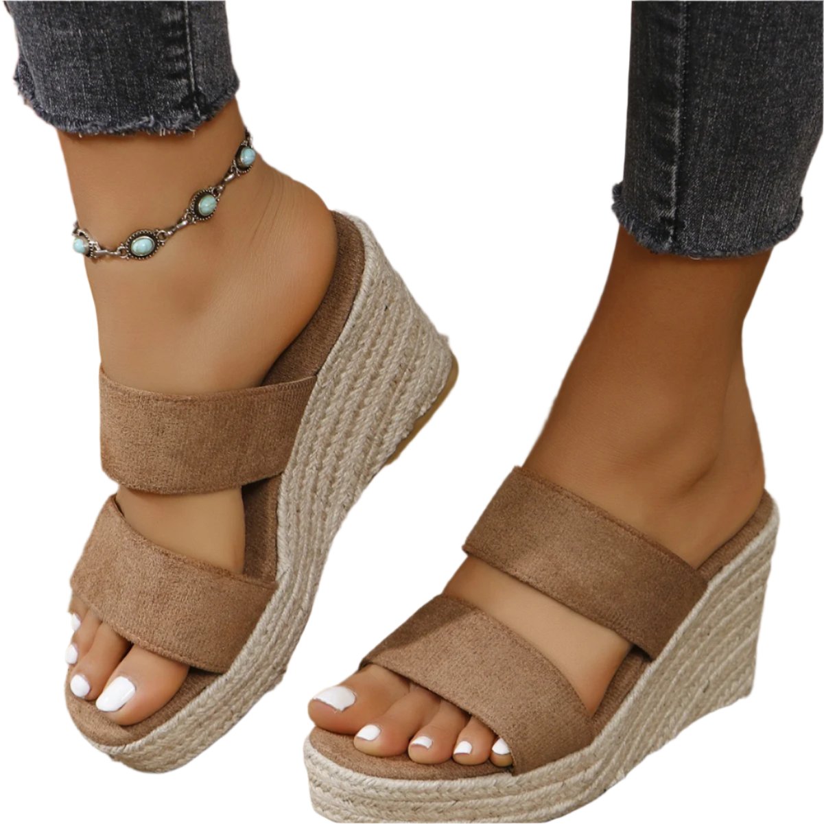 TEEK - Open Toe Double Band Wedge Sandals SHOES TEEK Trend Camel 6 