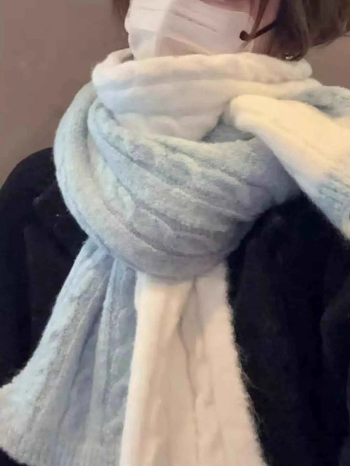 Two Tone Cable knit Warm Scarf Trendsi