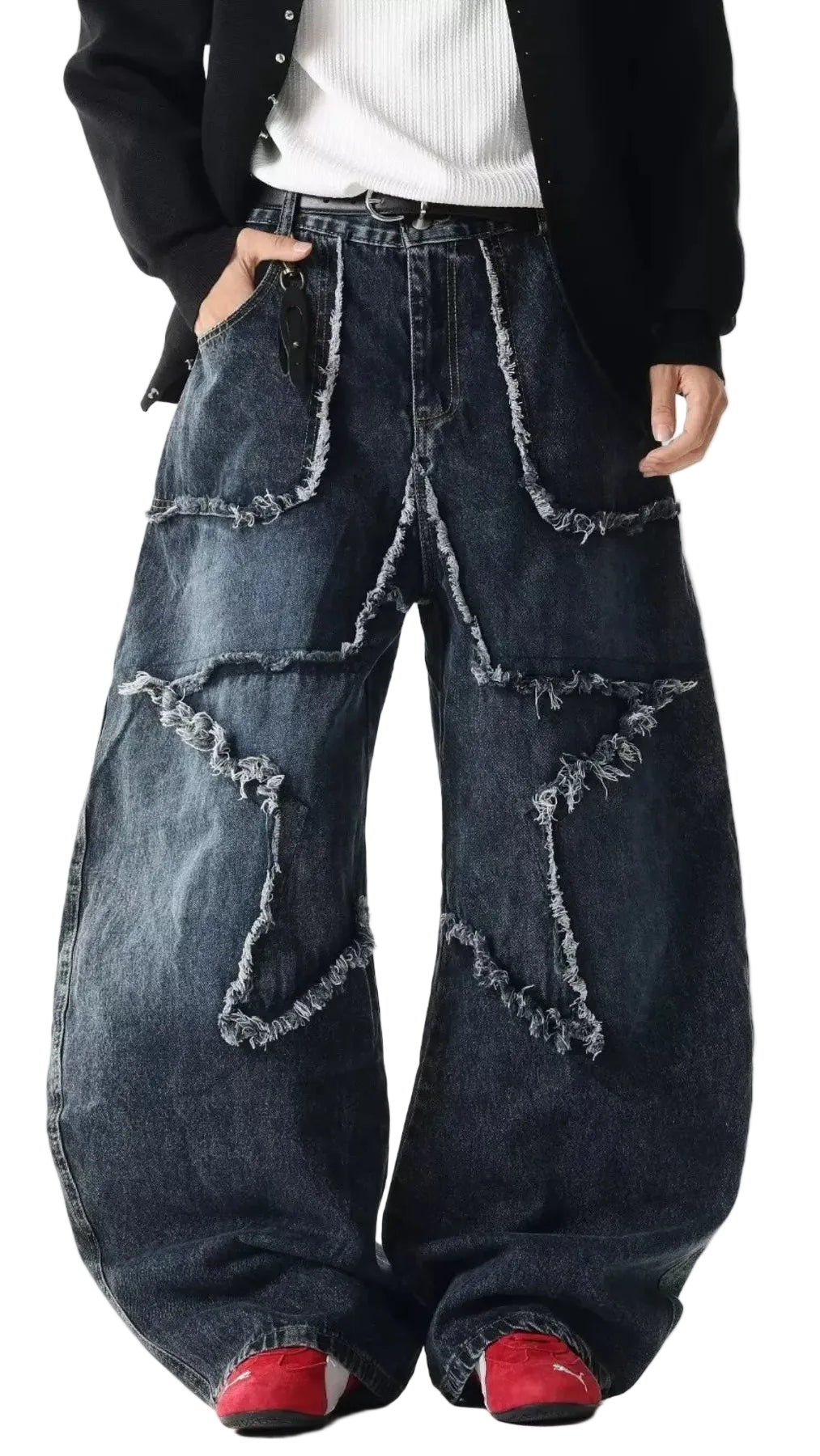 Men's Full Size Star Patchwork Wide Leg Jeans Plus Size Trendsi Blue S