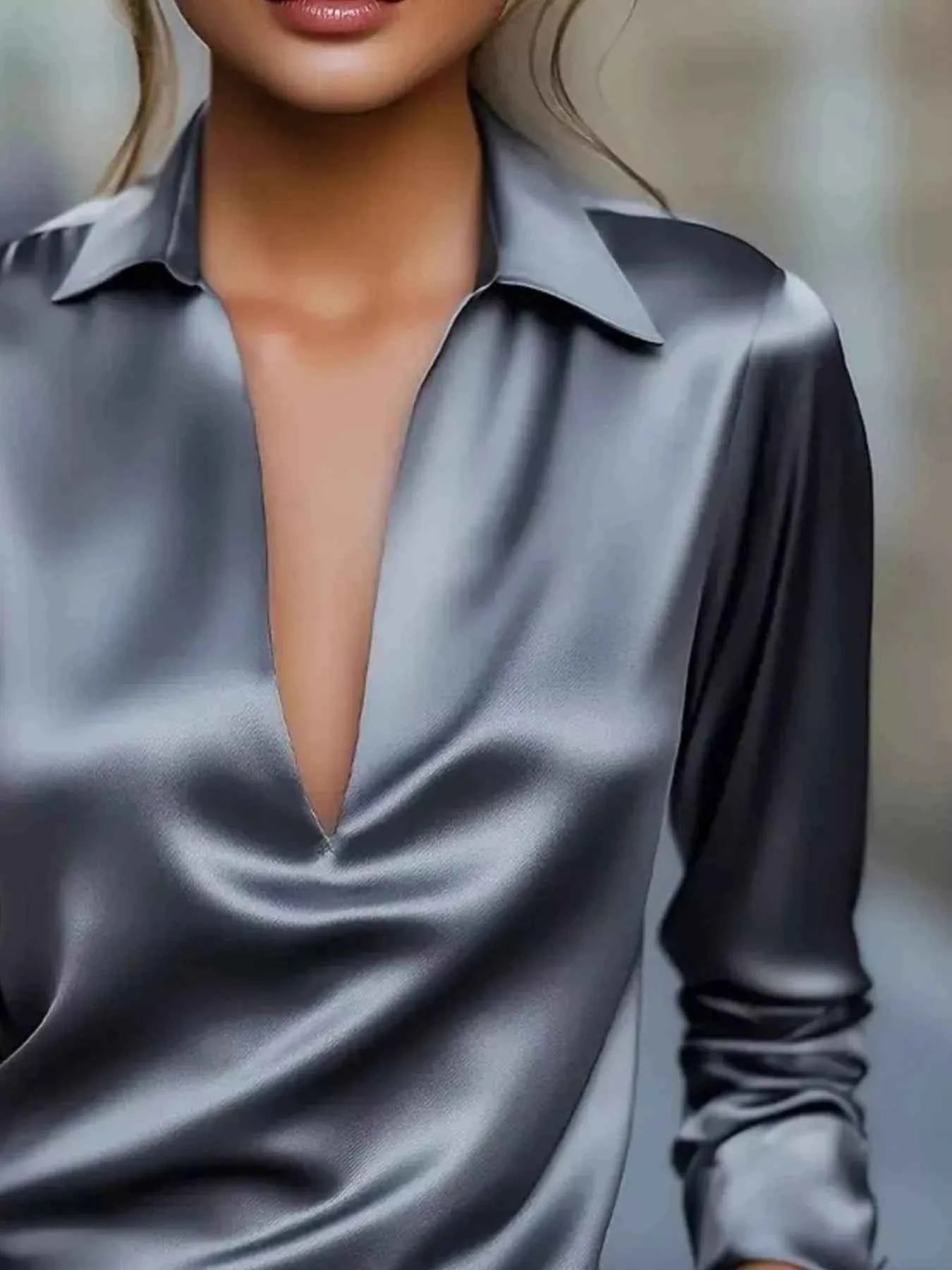 TEEK - Elegant Deep V Long Sleeve Blouse TOPS TEEK Trend