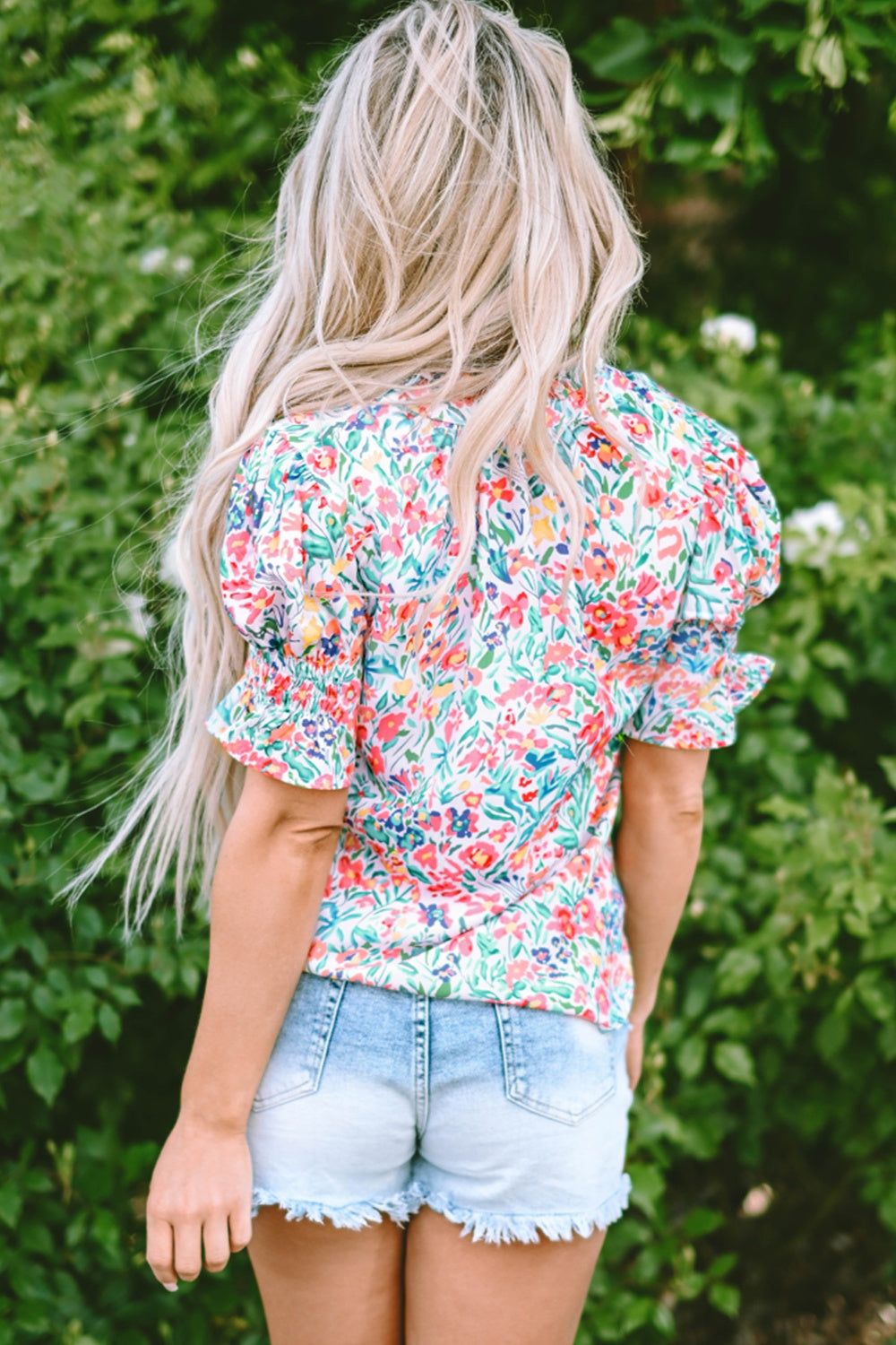 TEEK - Floral Printed Notched Short Sleeve Blouse TOPS TEEK Trend   