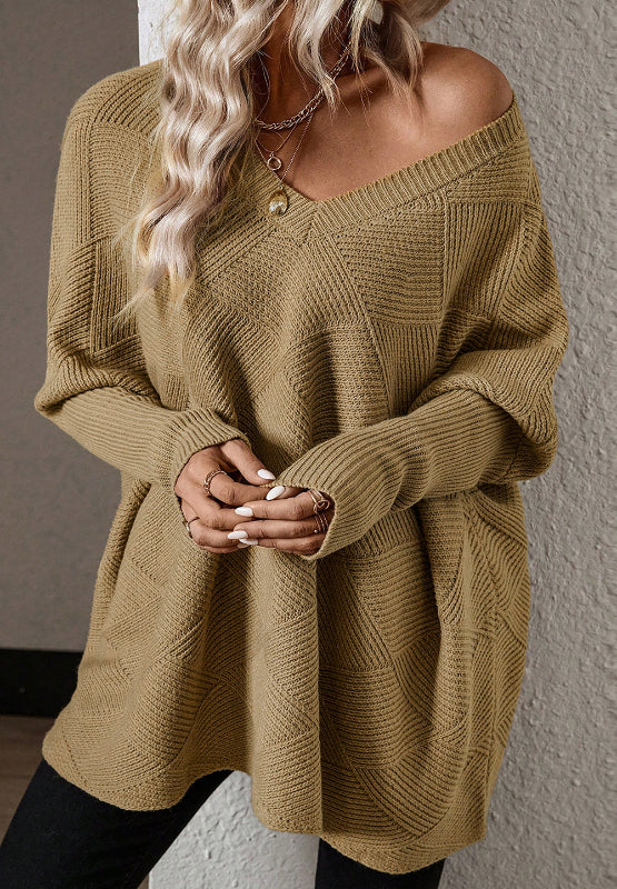 TEEK - Camel V-Neck Batwing Sleeve Sweater TOPS TEEK Trend