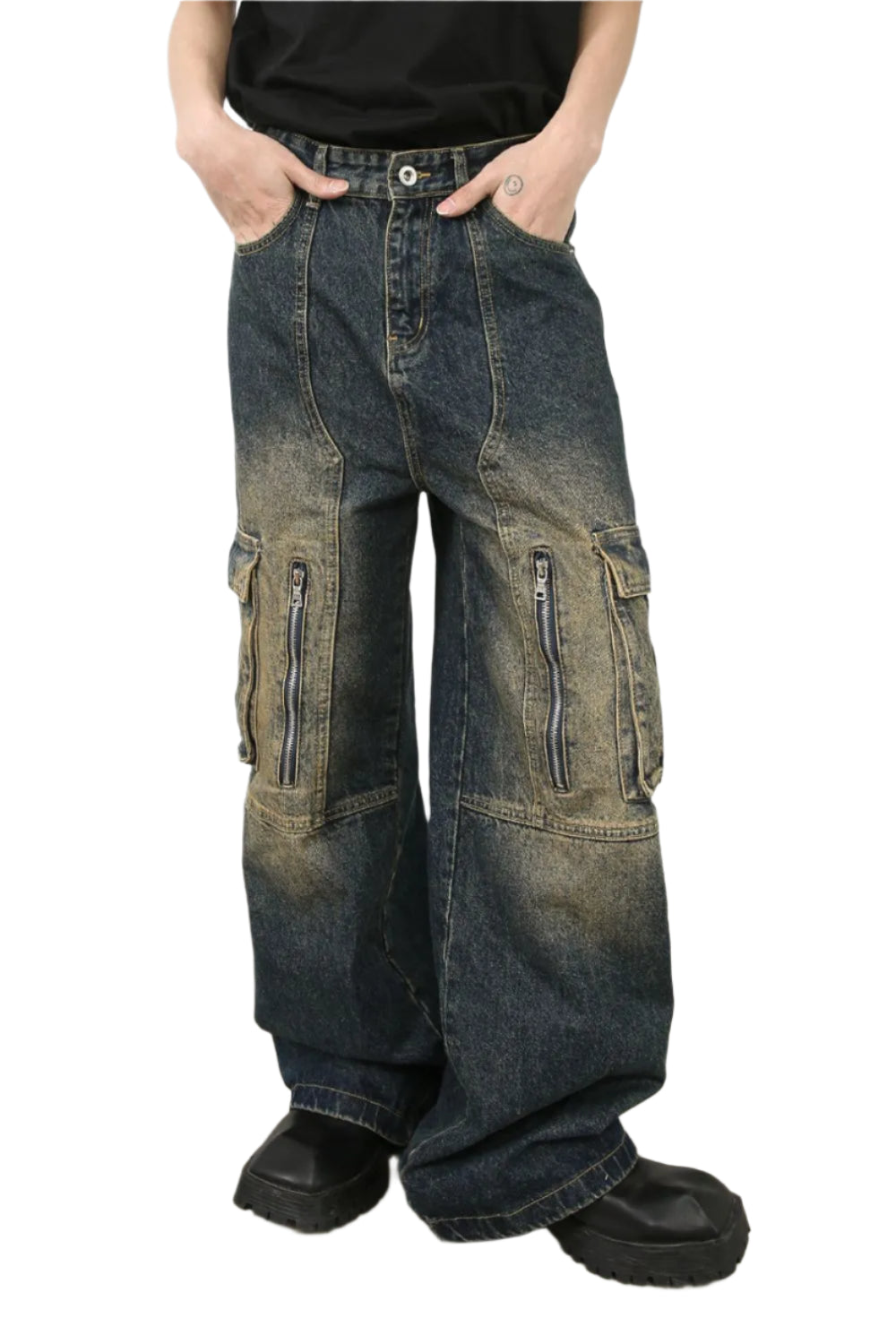 TEEK - Mens Dark Wide Leg Cargo Jeans JEANS TEEK Trend S