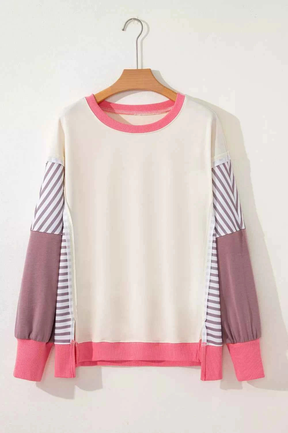 TEEK - Color Block Striped Patchwork Dolman Slit Sweatshirt TOPS TEEK Trend