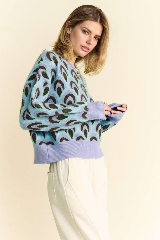 TEEK - Pastel Blue Scale Jacquard Drop Shoulder Sweater TOPS TEEK Trend