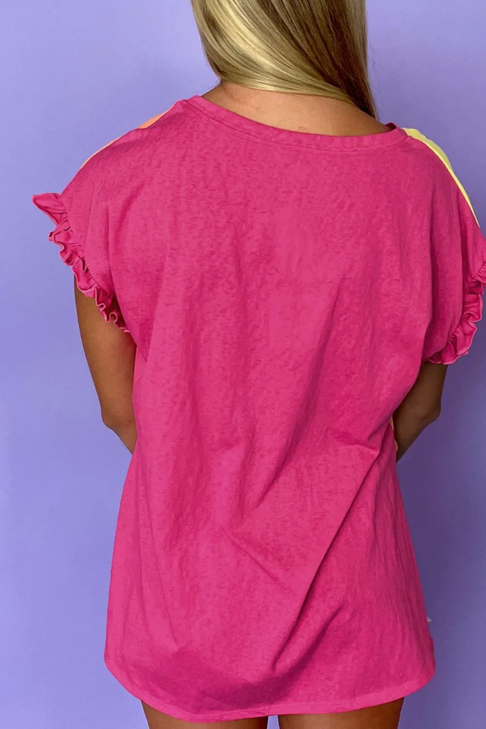 TEEK - Frill Color Block Crew Neck Loose Fit T Shirt TOPS TEEK Trend