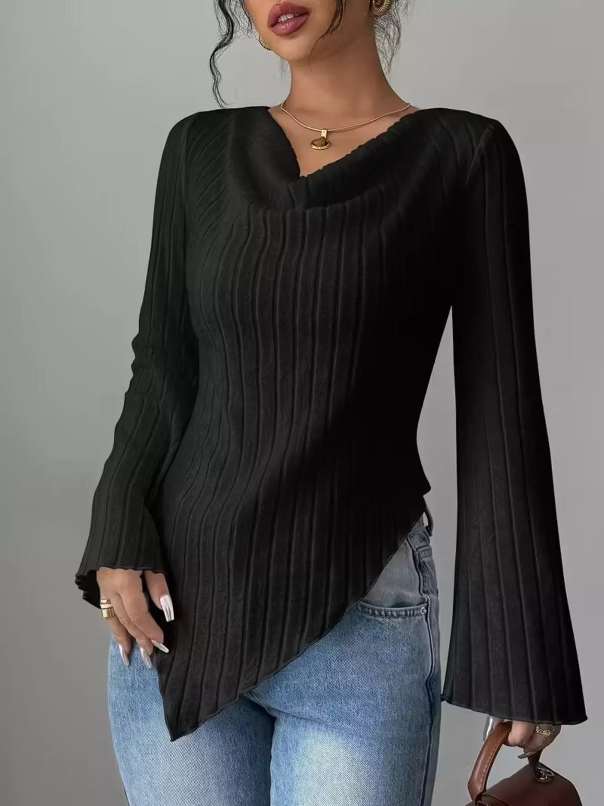 TEEK - Cowl Neck Ribbed Knit Top TOPS TEEK Trend
