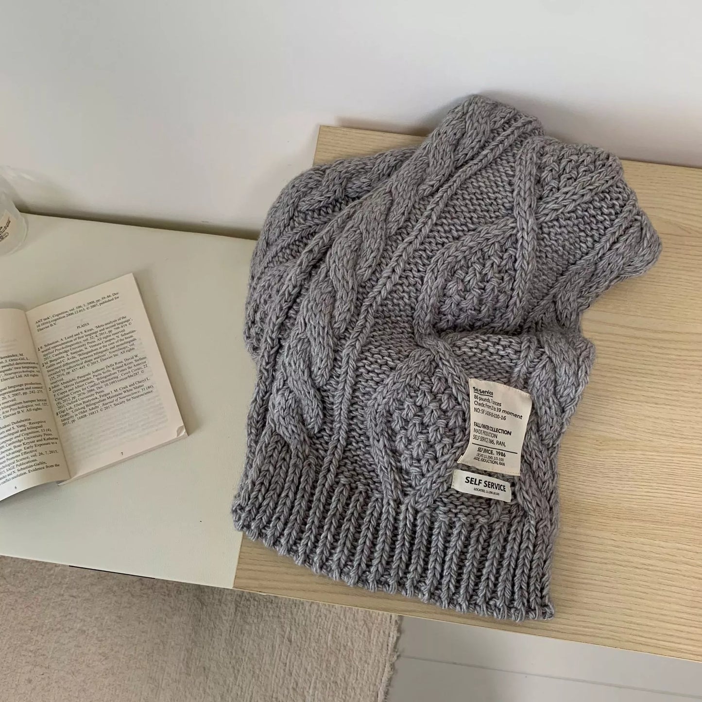 Chunky Cable Knit Scarf Trendsi Gray One Size