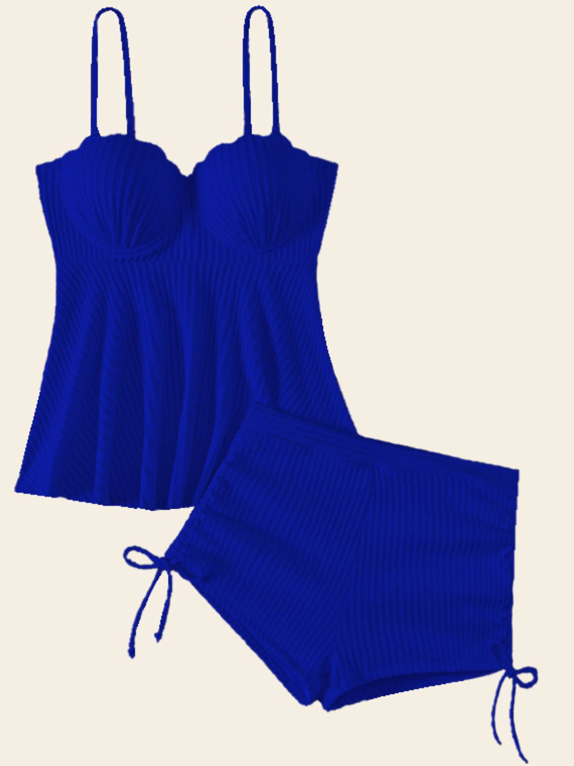 TEEK - Textured Drawstring Spaghetti Strap Two-Piece Swim Set SWIMWEAR TEEK Trend Royal Blue S 