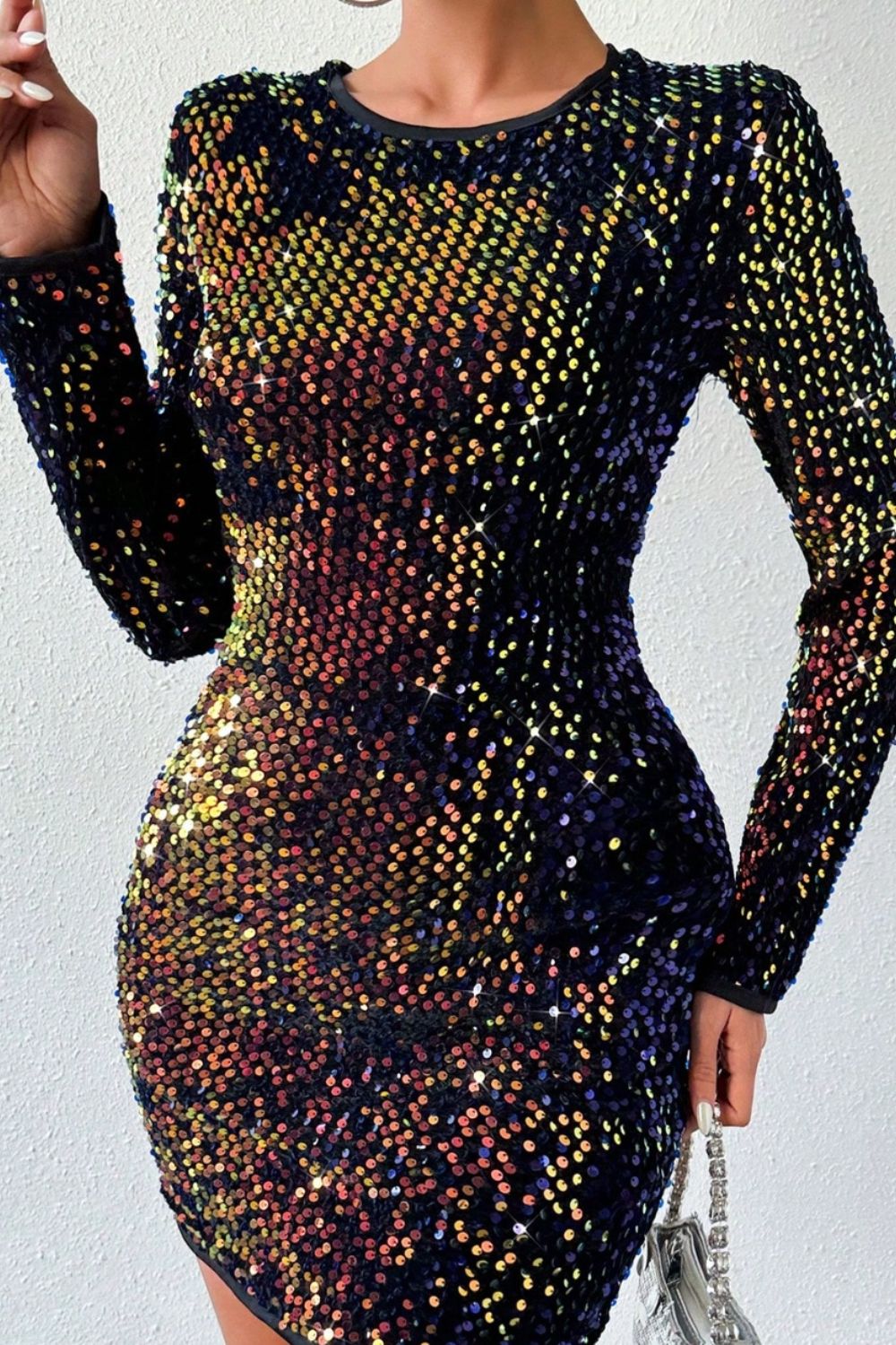 TEEK - Multicolor Sequin Round Neck Long Sleeve Dress DRESS TEEK Trend   