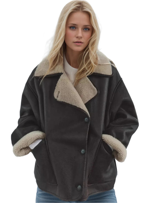 TEEK - Collared Neck Long Sleeve Plush Jacket JACKET TEEK Trend Chocolate XS