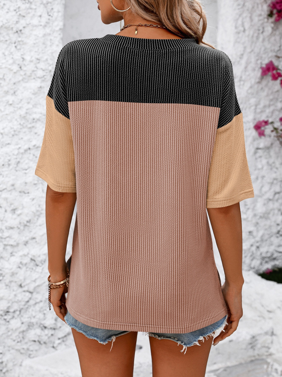 TEEK - Tri-Color Block Round Neck Half Sleeve T-Shirt TOPS TEEK Trend   