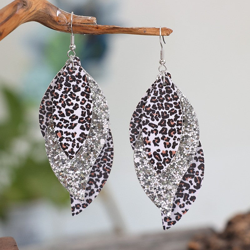 TEEK - PU Leather Leopard Leaf Earrings JEWELRY TEEK Trend Silver