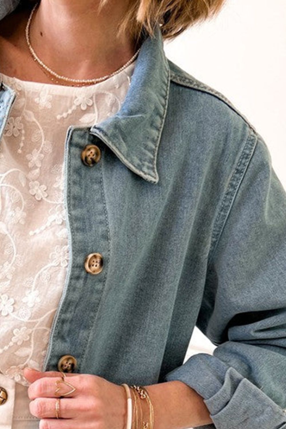 TEEK - Pocketed Button Up Long Sleeve Denim Jacket JACKET TEEK Trend   