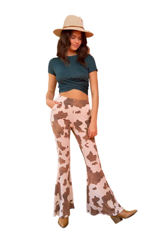 TEEK - MOCHA COW PRINT FLARED PANTS PANTS TEEK FG   