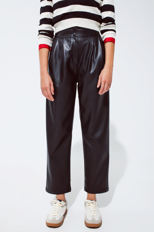 TEEK - Elastic Waist Pleated Faux Leather Pants PANTS TEEK M   