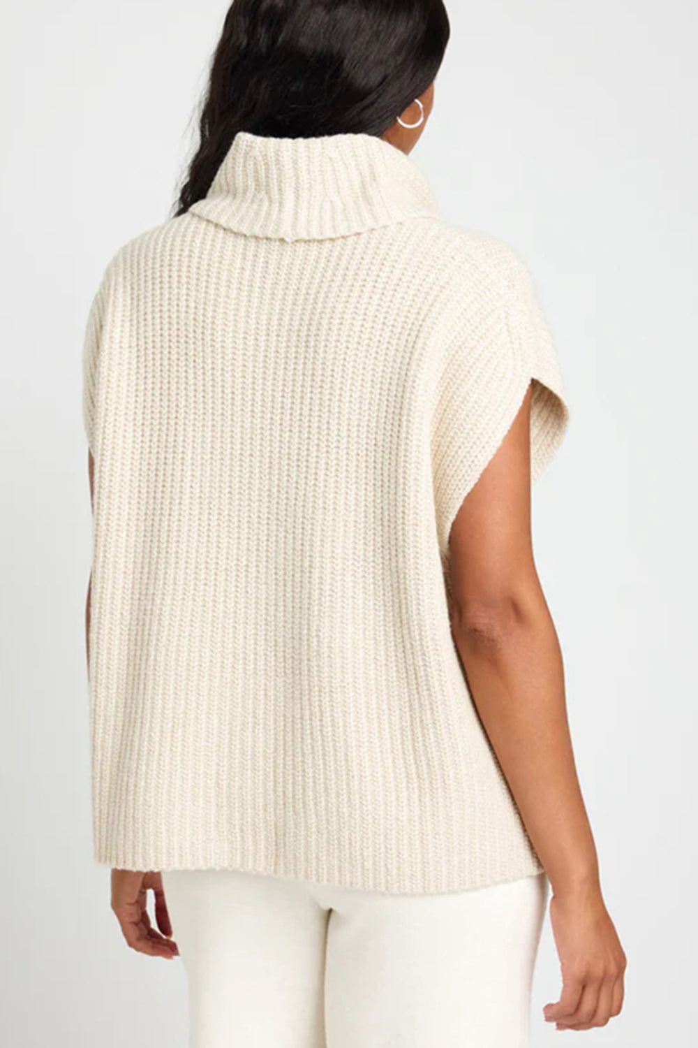 TEEK - Slit Turtleneck Cap Sleeve Sweater TOPS TEEK Trend