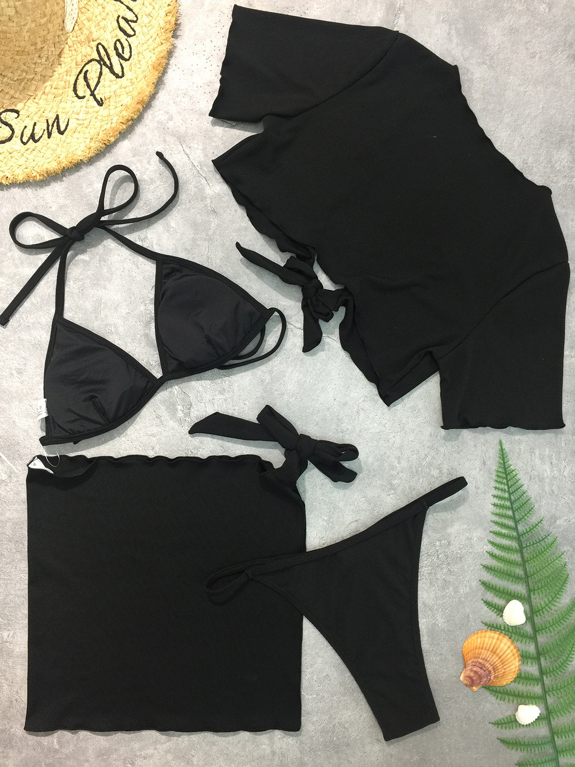 TEEK - Halter Neck Bikini and Cover Up Four-Piece Swim Set SWIMWEAR TEEK Trend   