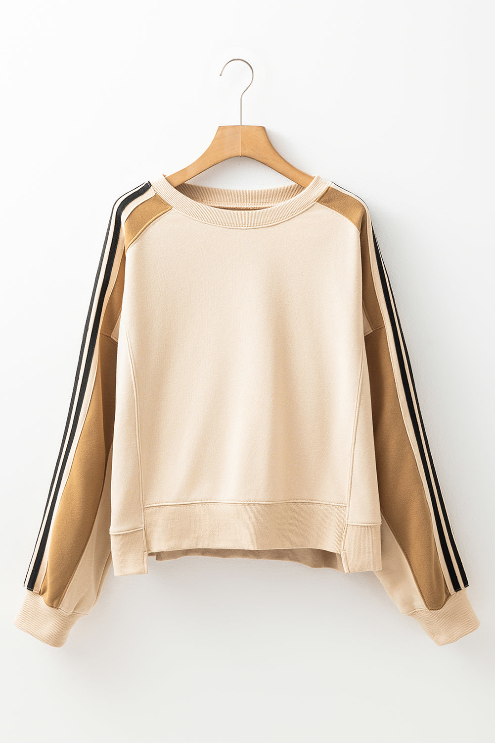 TEEK - Beige Contrast Round Neck Long Sleeve Sweatshirt TOPS TEEK Trend