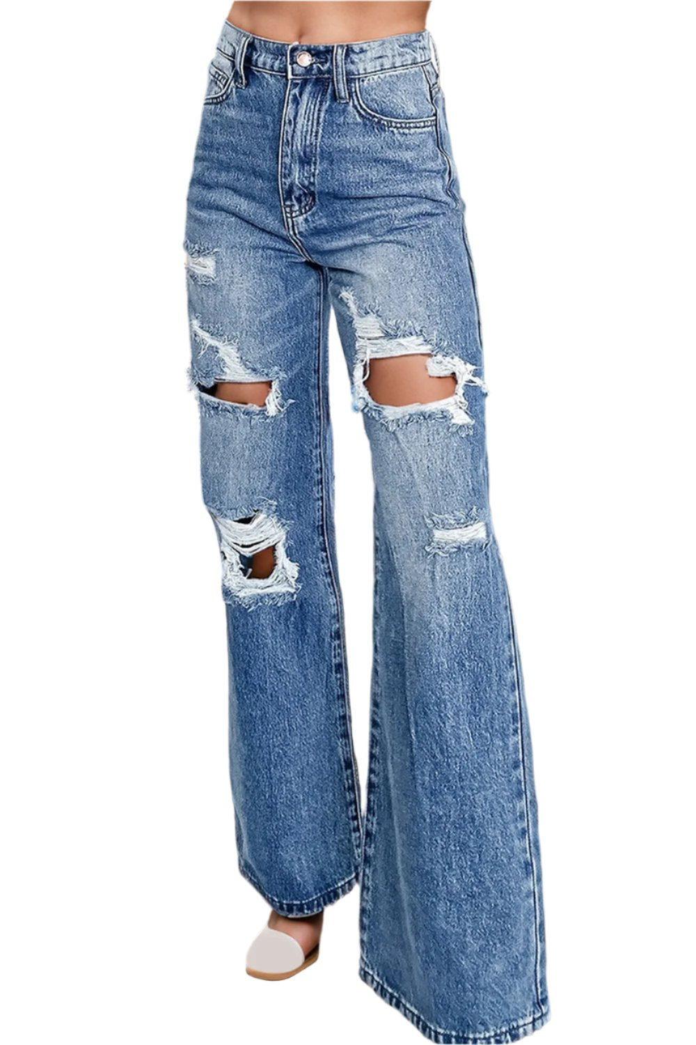 TEEK - Medium Wash Distressed High Waist Bootcut Jeans  TEEK Trend Medium 6 