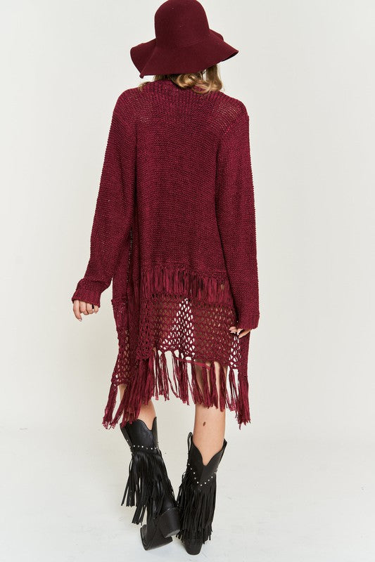 TEEK - PLUS SIZE FRINGE KNIT CARDIGAN SWEATER TEEK FG   