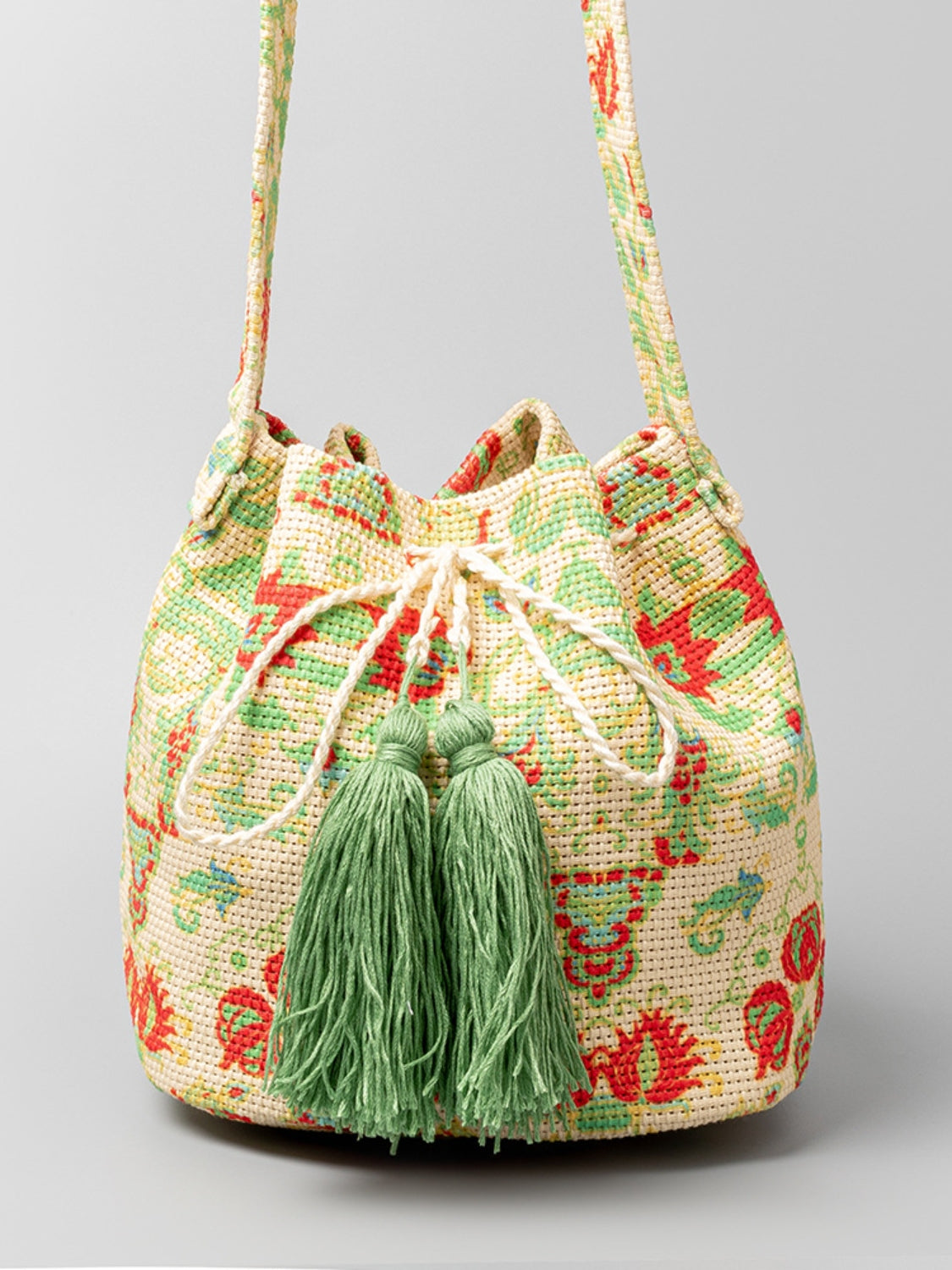 TEEK - Drawstring Tassel Geometric Shoulder Bag BAG TEEK Trend Light Green  