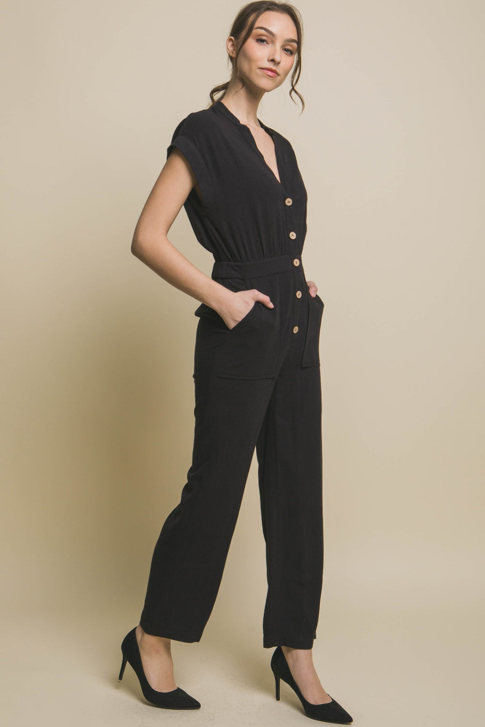 TEEK - Black Button Up Front Pocketed Jumpsuit JUMPSUIT TEEK Trend   