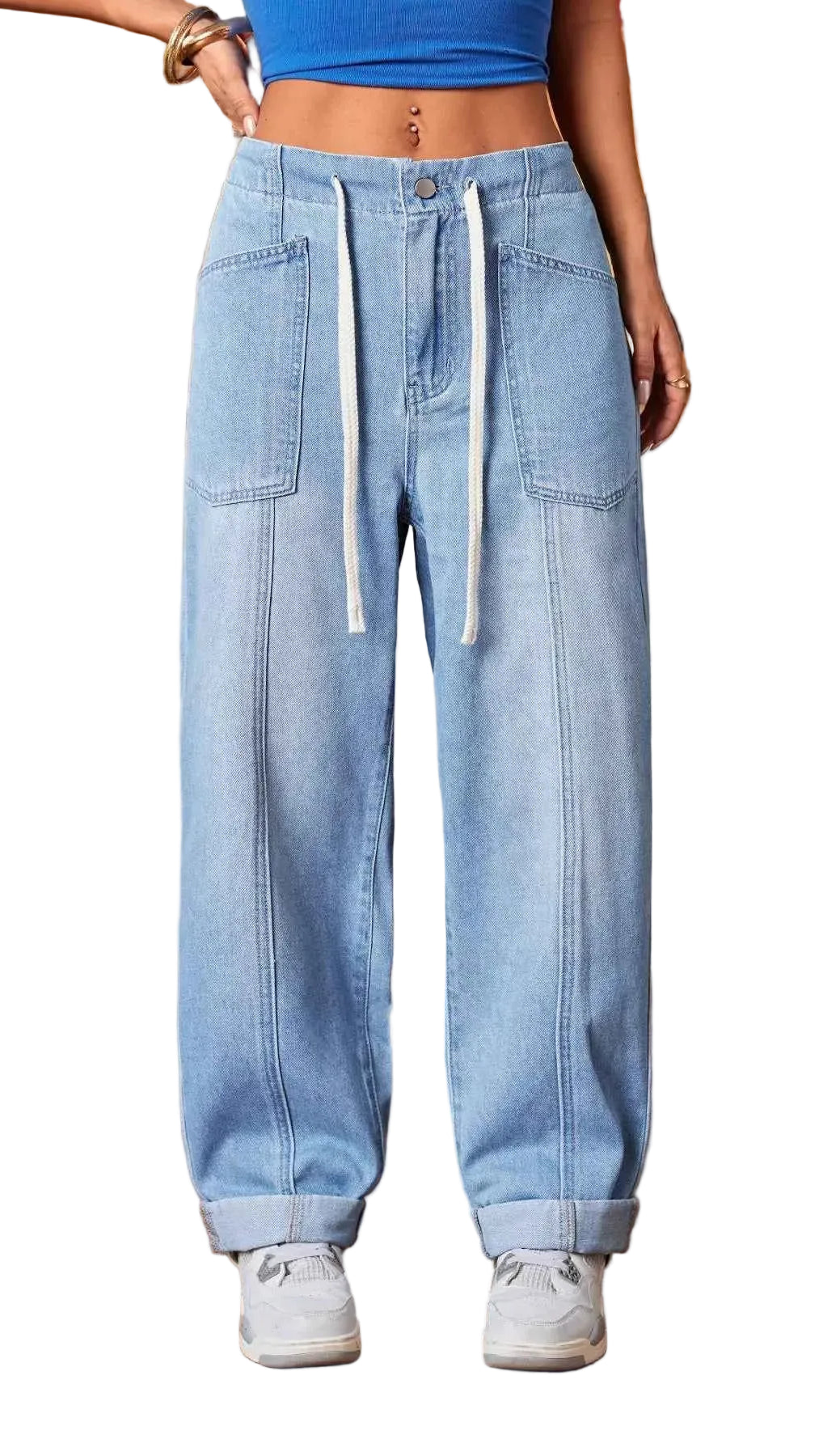 TEEK - Drawstring Wide Leg Jeans JEANS TEEK Trend Light Blue XS