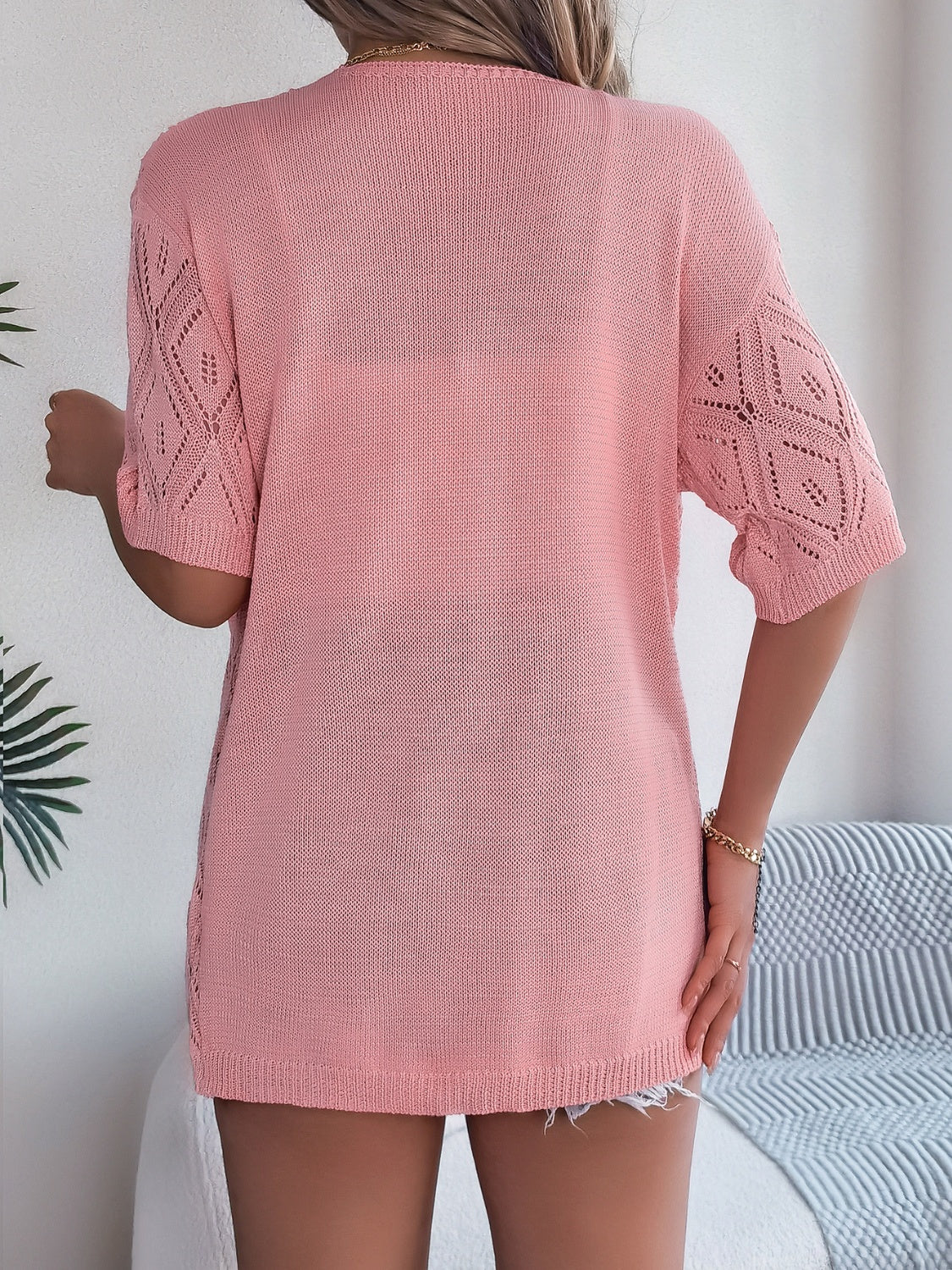TEEK - Lace Open Front Half Sleeve Cardigan SWEATER TEEK Trend Blush Pink S 