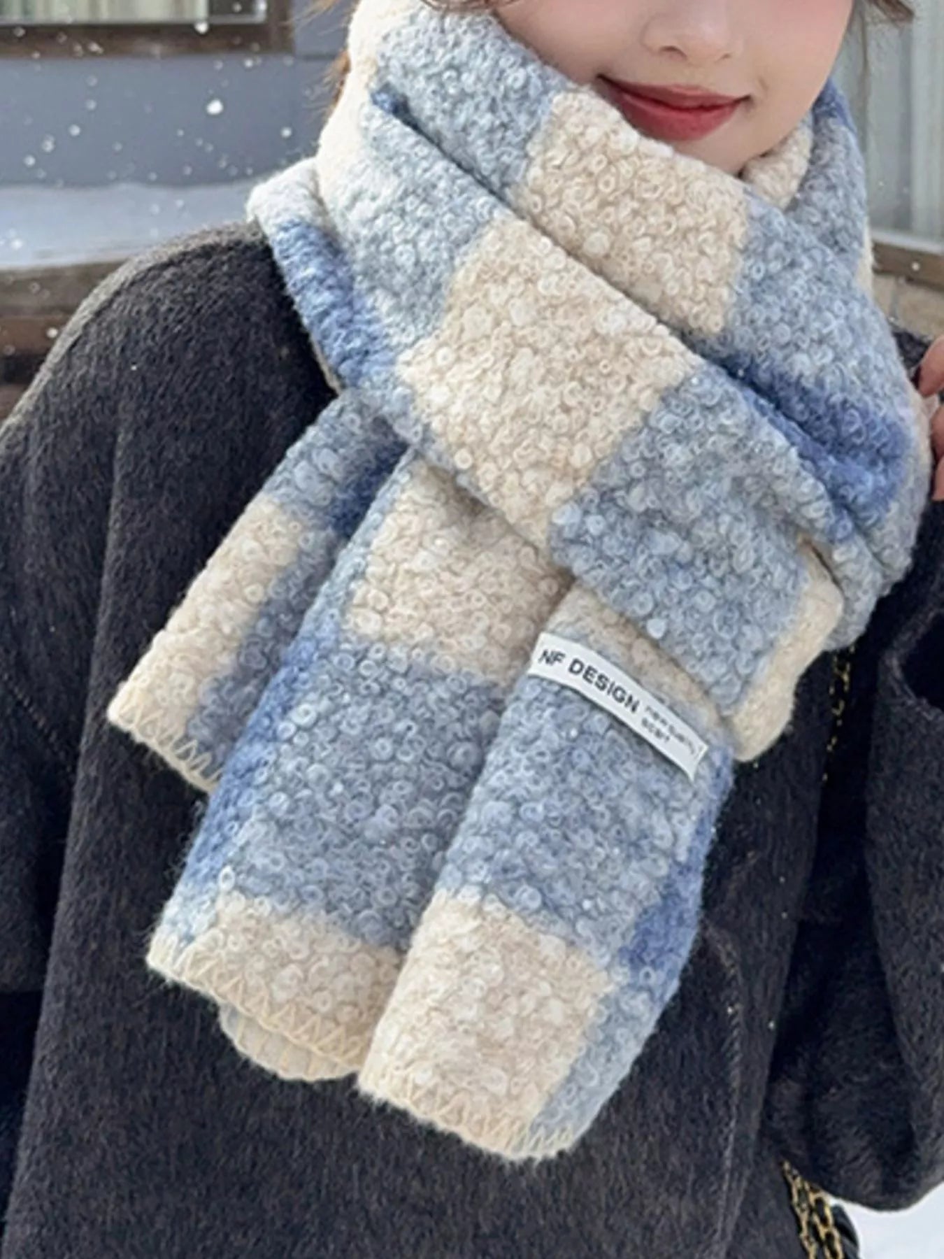 Plaid Pattern Winter Scarf Trendsi Sky Blue One Size