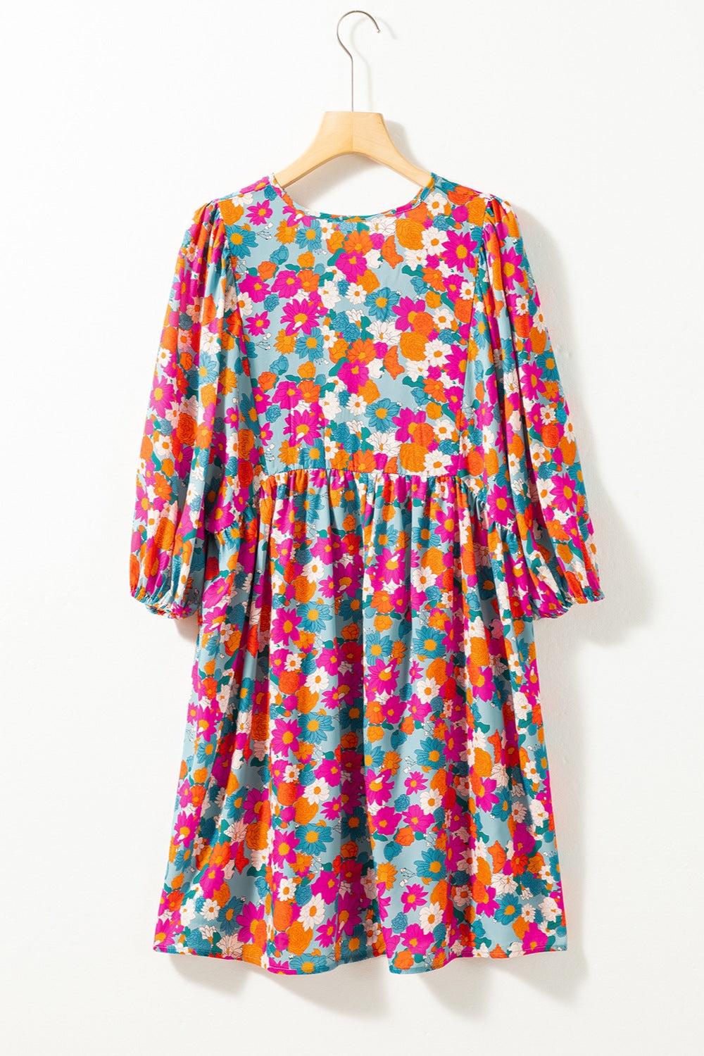 TEEK - Floral Tie Neck Puff Sleeve Dress DRESS TEEK Trend   