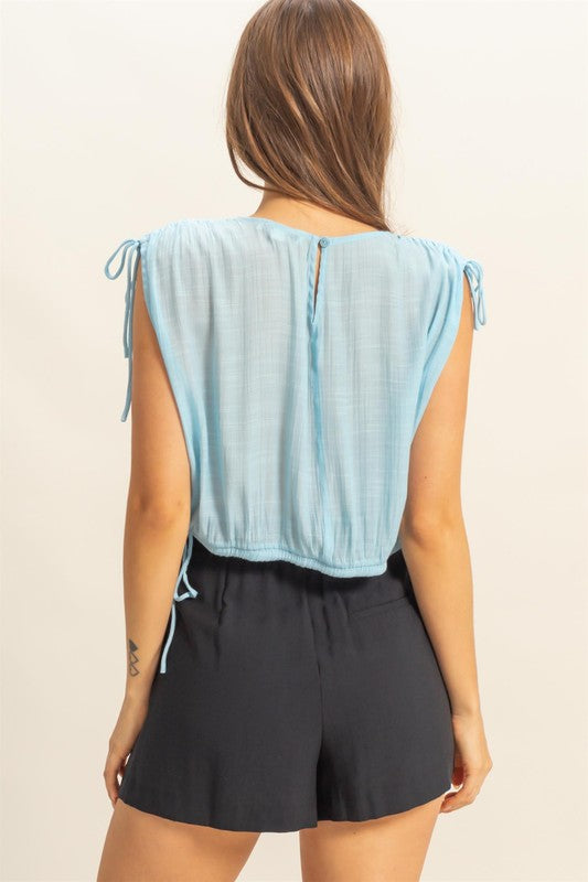 TEEK - Mint Blue Bubble Hem Side Tie Sleeveless Blouse TOPS TEEK Trend